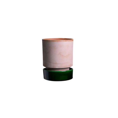 ​​​​​​​HFS-8G 霍芙盆-薔薇粉-翡翠綠釉底盤  |傑達園藝棋盤花園| Bergs 柏斯-丹麥手工陶盆 |薔薇粉